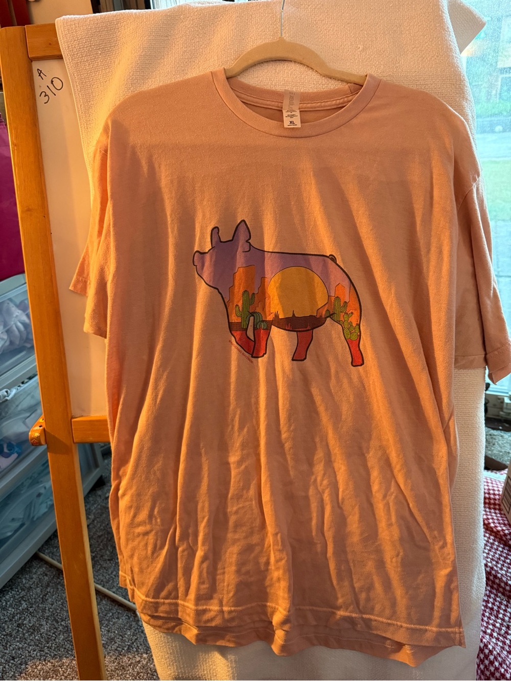 Tultex Pink Short Sleeve Tee with Desert Pig Graphic